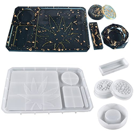 5 PCS Silicone Molds for Resin - Large Rolling Ashtray Tray Mold and Resin Grinder Mold for Grind with Efficient Spikes Shape and Storage,Rectangular HIQUE