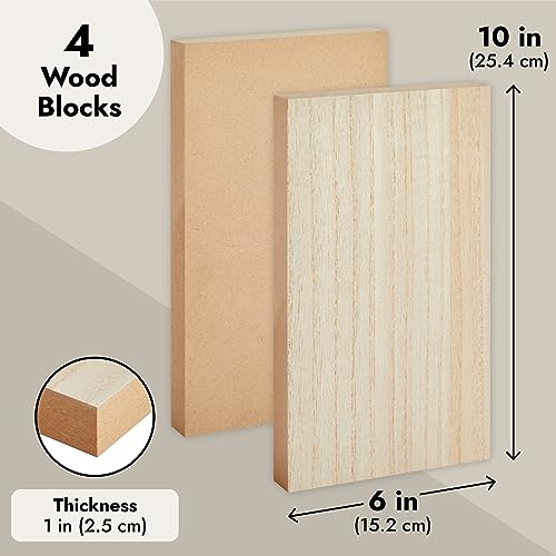 4 Pack Unfinished MDF Wood Blocks for Crafts 6 x 10", Smooth Surface for Crafts, DIY Projects (1 Inch Thick) - WoodArtSupply