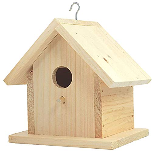 Unfinished Birdhouse to Paint for Birdwatching with Perch, Natural Wood Pine Frame for Finches and Songbirds, Heavy Duty Outdoor Hanging Use (6.5") ALPINE WOODS