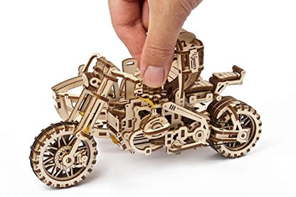 UGEARS Motorcycle with Sidecar 3D Puzzles - UGR-10 Motorcycle Scrambler Wooden Model Kits for Adults to Build - Retro Design Sidecar Motorbike Model