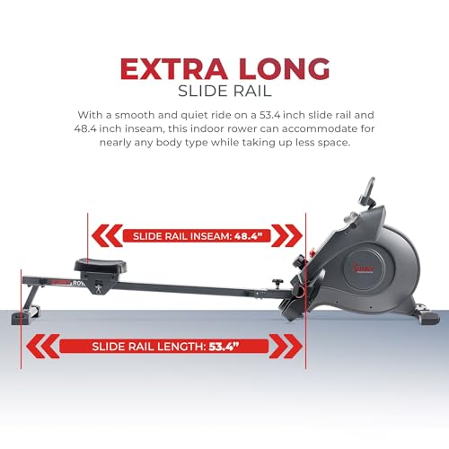 Sunny Health & Fitness Smart Magnetic Rowing Machine with Extended Slide Rail with Exclusive SunnyFit® App Enhanced Bluetooth Connectivity – - WoodArtSupply