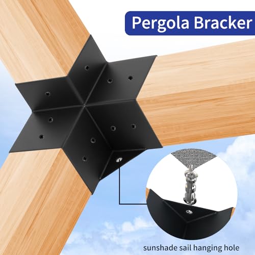 SZSFSYYX Pergola Bracket Kit, 4pcs Gazebo Brackets Kit, 3-Way Right Angle Corner Bracket for 4x4(3.5inchx3.5inch) Wood Posts, Patio Pergolas, Log - WoodArtSupply