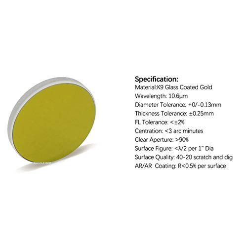 CNCOLETECH 20mm K9 Laser Mirror Coated Gold Reflective Lens for CO2 Laser Engraver 40W or 50W CNCOLETECH