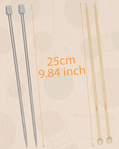 Aeelike Knitting Kits for Beginners, 4 Pcs Bamboo and Metal Knitting Needle Set with Cotton Yarn, Knitting Set for Making Dishcloth with Step-by-Step Aeelike