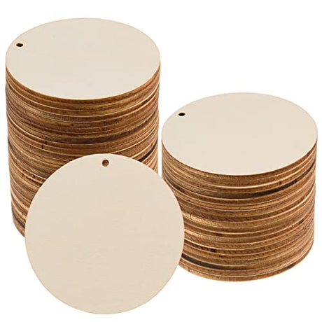 150 Pcs 3 Inch Unfinished Rounds Wood Circles with Holes Wooden Tags Round Wood Discs Cutouts for Crafts Natural Blank Wood Circle Ornaments Hanging AWIZOM