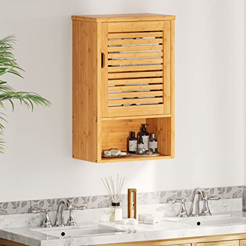 VIAGDO Bamboo Wall-Mounted Bathroom Cabinet with Adjustable Inner Shelf and Single Door VIAGDO