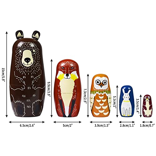 Nesting Dolls Russian Matryoshka Dolls for Kids Wood Stacking Nested Set 5 Pieces Handmade Toys for Children Christmas Birthday Decoration Halloween Zoymiu