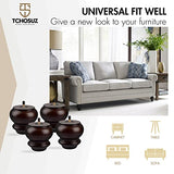 TCHOSUZ 3 inch / 8cm Wooden Furniture Legs, Pack of 4 Classic Walnut Solid Wood Turned DIY Replacement Bun Feet with M8 Hanger Bolts & T-Nuts for TCHOSUZ