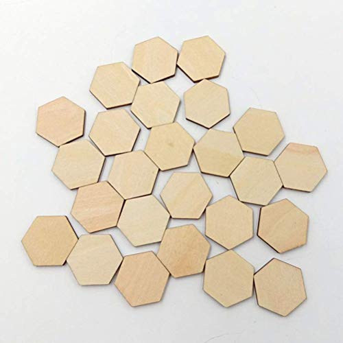 50 Pieces Small Hexagonal Shape Unfinished Wood DIY Crafts Wooden Cutouts Wood Discs Slices for Home DIY Projects Craft Decor, 1.57 Inches/40mm