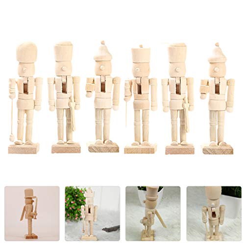 SEWACC 6 Pcs Christmas Nutcracker Wooden Nutcracker Ornaments Unfinished Wood Christmas Decoration Unfinished Nutcracker Figurines Puppet for Home