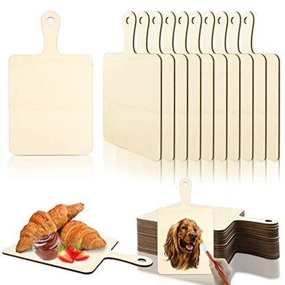 Vmiapxo 16 Pack Unfinished Wood Cutting Board Craft with Handle, Wooden Paddle Cheese Bread Board Set Chopping Board Serving Tray for Craft DIY