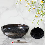 Wazakura Made in Japan Ikebana for Beginners Tool Kit, Minoyaki Black Flower Vase, 2.4in (61mm) Black Kenzan Holder, Cleaner (Minoyaki Black Vase, Wazakura