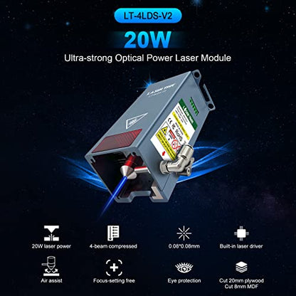 LASER TREE 20W Optical Power Laser Module for Laser Engraver Cutter, 80W Laser Engraver Module with Air Assistance, High Accuracy Quad-Compression