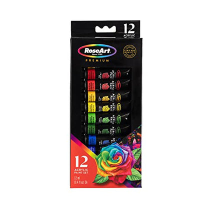 RoseArt Premium Paint Set – 12 Count Acrylic Paints for Canvas, Wood, Ceramic and Fabrics – Craft Painting Supplies for Casual to Professional - WoodArtSupply