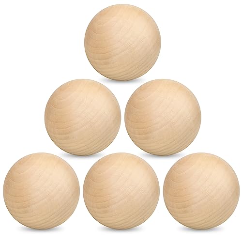 6 Pack 3 Inch Unfinished Wooden Balls, Wooden Round Ball, Natural Round Hardwood Balls, Wood Spheres for Crafts and DIY Projects and Decorations,by GNIEMCKIN