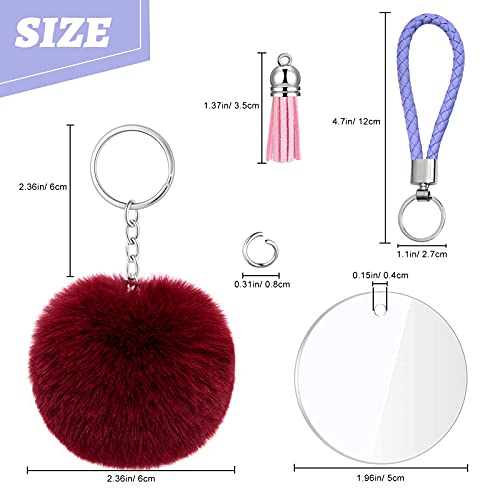 AUHOKY 126Pcs Acrylic Keychain Blanks with Tassels Kit Bulk, Various Shapes Transparent Acrylic Key Chain Embryo Accessories, Snap Hooks Braided Key - WoodArtSupply