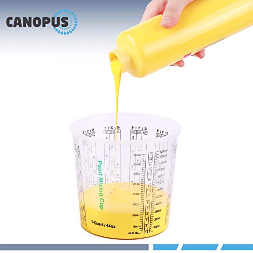 CANOPUS Paint Mixing Cups, Pack of 12 Cups with 3 Lids, 44-fl oz, Solvent Resistant, Reusable Clear Plastic Cups for Paint, Epoxy, Resin, Oil, CANOPUS