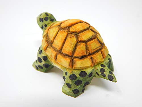 Selsela Turtle Figurine Statue Small Tortoise Wood Carving Handmade Decor Miniature Animal - WoodArtSupply