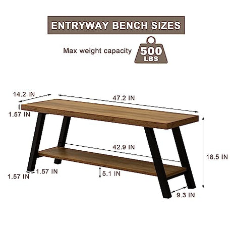 SUNTAGE Entryway Bench, Farmhouse Indoor Entry Way Shoe Benches Seat, Industrial Metal Shoe Storage Bench Organizer for Living Room, Bedroom, Hallway SUNTAGE