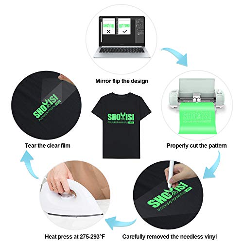 Heat Transfer Vinyl Glow in Dark Iron on Vinyl 9 Pack 12"x 10" PU HTV Luminous Fluorescent Color for Shirts(Glow in Dark) SHOYISI