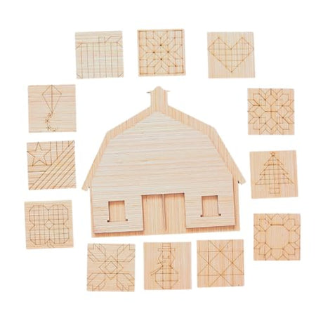 Barn with Wooden Quilt Square Design Cutout Unfinished Wood Shape Style, Interchangeable Sign and Wreath Kit Quilting Blocks AVTRBoutique