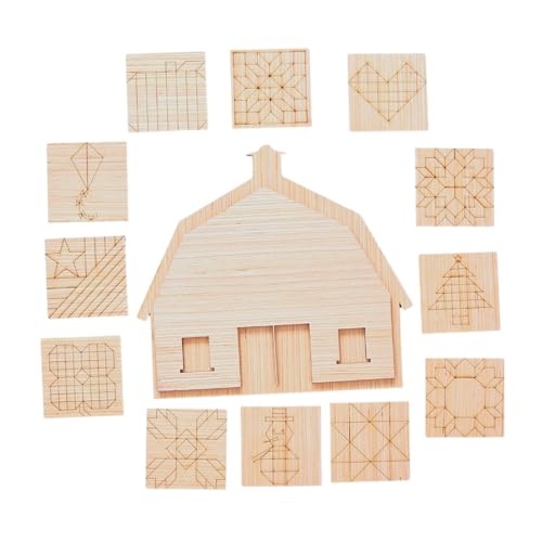 Barn with Wooden Quilt Square Design Cutout Unfinished Wood Shape Style, Interchangeable Sign and Wreath Kit Quilting Blocks - WoodArtSupply