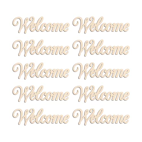 20pcs Welcome Wood Cutouts Mini Welcome Wedding Wooden Slices Embellishments Gift Unfinished Wood Ornaments for DIY Craft Decoration, 3.94''x1.18'' JANOU