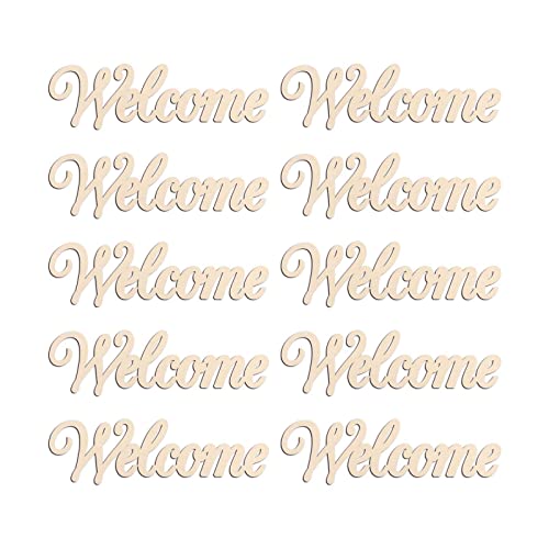 20pcs Welcome Wood Cutouts Mini Welcome Wedding Wooden Slices Embellishments Gift Unfinished Wood Ornaments for DIY Craft Decoration, 3.94''x1.18''