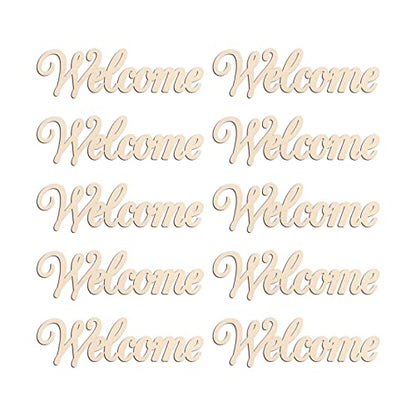 20pcs Welcome Wood Cutouts Mini Welcome Wedding Wooden Slices Embellishments Gift Unfinished Wood Ornaments for DIY Craft Decoration, 3.94''x1.18''