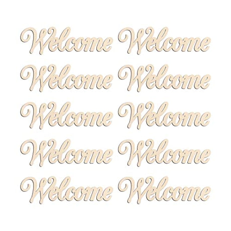 20pcs Welcome Wood Cutouts Mini Welcome Wedding Wooden Slices Embellishments Gift Unfinished Wood Ornaments for DIY Craft Decoration, 3.94''x1.18'' JANOU