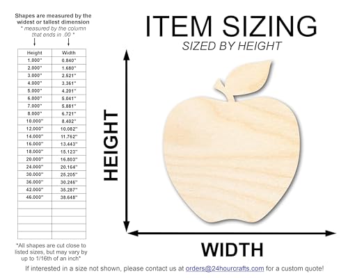 Unfinished Wood Apple Shape | DIY School Teacher Craft | Up to 36" 7" / 1/4" 24 Hour Crafts