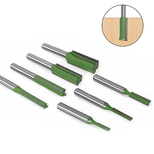 Saipe 7pcs 1/4" Shank Tungsten Carbide Double&Single Flute Straight Dado Router Bit Set, 3/4/5/6/8/10/12mm Cutting Diameter Trimming Cutter for Saipe