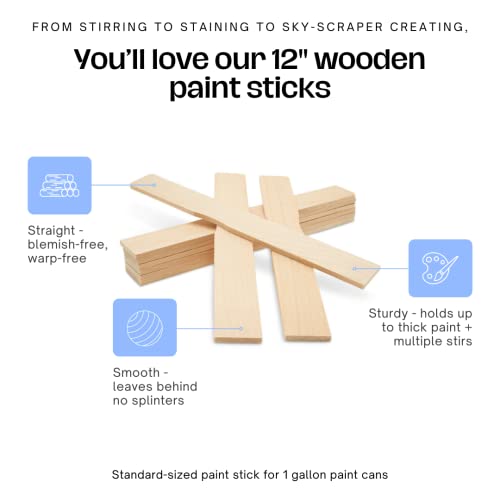 12 Inch Paint Sticks, Box of 25 Hardwood Paint Stirrers, Wood Mixing Paddles for Epoxy or Resin, Garden or Library Markers by Woodpeckers - WoodArtSupply