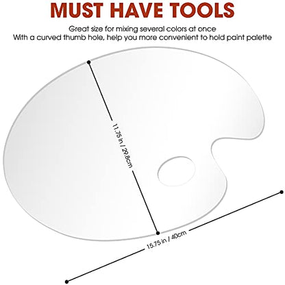 Large Acrylic Paint Palette 2pcs 15.7 x 11.8 Inches, Clear Oval-Shaped Non-Stick Acrylic Oil Paint Mixing Tray, Comfortable to Hold & Easy to Clean, - WoodArtSupply