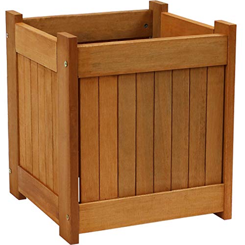 Sunnydaze Meranti Wood 16-Inch Square Planter Box with Teak Oil Finish - Set of 2 - WoodArtSupply