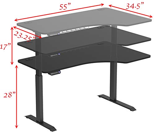 SHW 55-Inch Large Electric Height Adjustable L-Shaped Standing Desk with Right Facing Corner, Black - WoodArtSupply