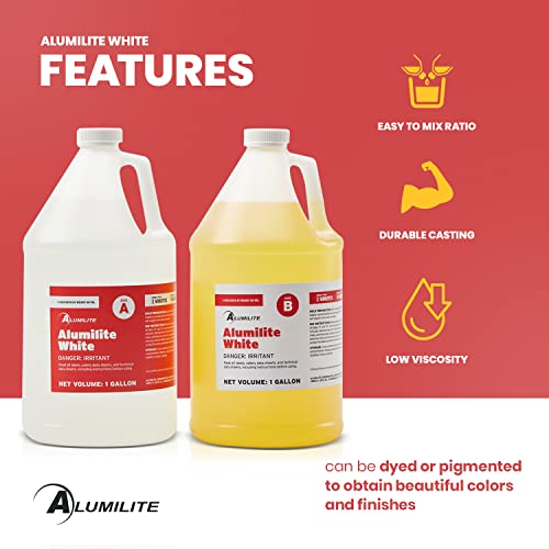 Alumilite White Amazing Casting Resin [1 gal A + 1 gal B (2 gallons) Two-Part Liquid Urethane Kit] Best for Making Arts and Crafts, Jewelry, Alumilite