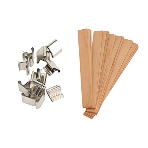 Natural Candle Wood Wicks with Iron Base and Smokeless Candle Wick with Metal Base Clip,33Pcs Wood Candle Wicks,Handcraft DIY Degradable Wood Wicks Pilipane