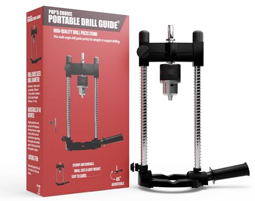 Pop's Choice Portable Drill Guide/Press for Drilling, Multi-Angle Guide Attachment Holder For 1/4 Inch and 3/8 Inch, with Chuck, Black - WoodArtSupply