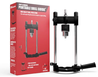 Pop's Choice Portable Drill Guide/Press for Drilling, Multi-Angle Guide Attachment Holder For 1/4 Inch and 3/8 Inch, with Chuck, Black - WoodArtSupply