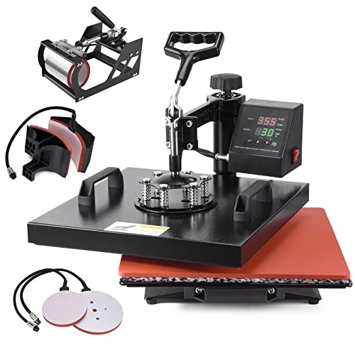 Slendor Heat Press 15x15 inch 5 in 1 Heat Press Machine 360 Degree Swing Away Digital Tshirt Press Machine Multifunction Sublimation Combo for T - WoodArtSupply