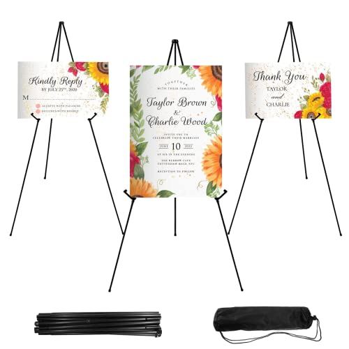 JEAWIWI Easel Stand 65 Inches 3 Pcs, Lightweight Adjustable Art Easel for Display, Painting, Wedding Sign, Poster, Black Metal Easel with Portable - WoodArtSupply