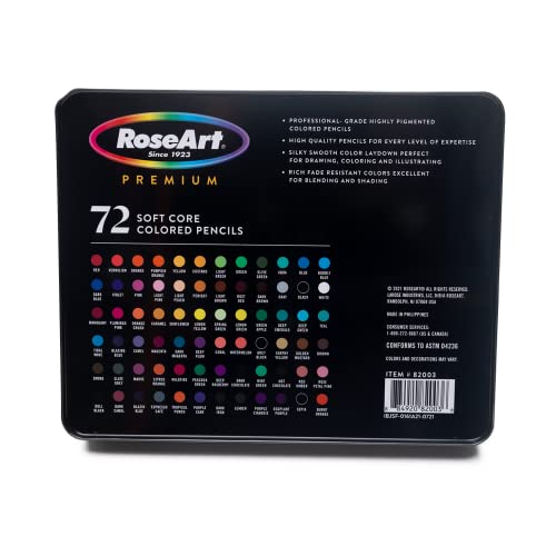  RoseArt Premium 72ct Colored Pencils – Art Supplies for  Drawing, Sketching, Adult Colors, Soft Core Color Pencils 72 Pack, multi