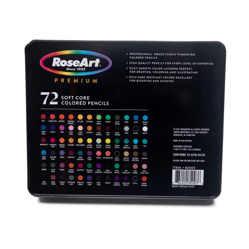 RoseArt Premium 72ct Colored Pencils – Art Supplies for Drawing, Sketching, Adult Colors, Soft Core Color Pencils 72 Pack, multi RoseArt