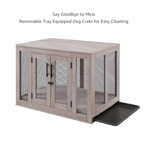 unipaws Dog Crate Furniture, Dog Kennel with Dog Bed and Removable Tray, Dog Cage for Medium Dogs from 25 to 39 pounds Dogs, 26 Inch Height Indoor - WoodArtSupply