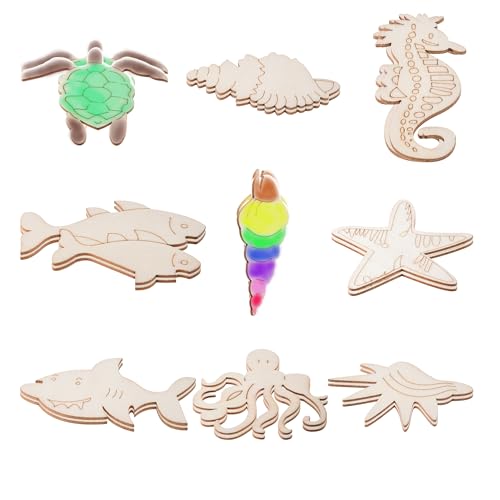 Unfinished Blank Wooden Cutouts Craft for Kids,Suit for Children's Painting DIY Room Decoration Gift Giving Surprise (54Ocean) Jsehchya