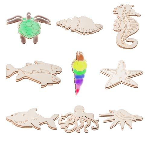 Unfinished Blank Wooden Cutouts Craft for Kids,Suit for Children's Painting DIY Room Decoration Gift Giving Surprise (54Ocean) - WoodArtSupply