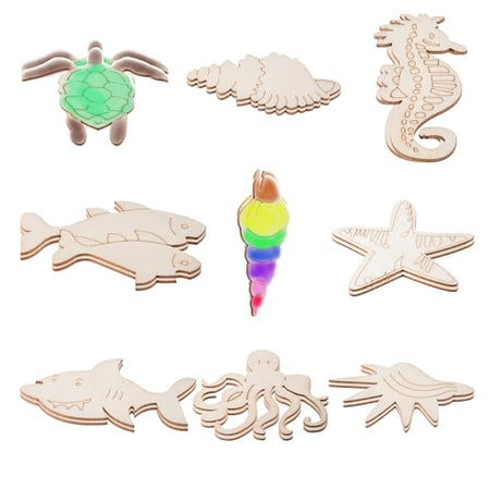 Unfinished Blank Wooden Cutouts Craft for Kids,Suit for Children's Painting DIY Room Decoration Gift Giving Surprise (54Ocean) Jsehchya