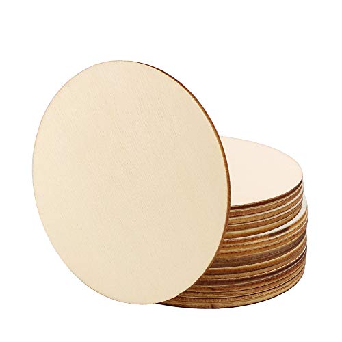 Newbested 72 PCS 4 Inch Unfinished Wood Circles Pieces,Natural Blank Wood Round Slices Cutouts for Christmas,Pyrography,Painting,Staining,DIY Crafts and Home Decorations(10cm in Diameter)