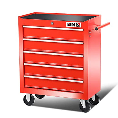 DNA MOTORING TOOLS-00263 5-Drawer Plastic Top Rolling Tool Cabinet with Keyed Locking System,13" D x 24.5" W x 30.5" H,Red - WoodArtSupply